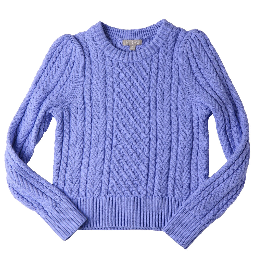 J.Crew Womens XS Cropped Cable Knit Sweater Puff Sleeve Preppy Cottagecore Soft